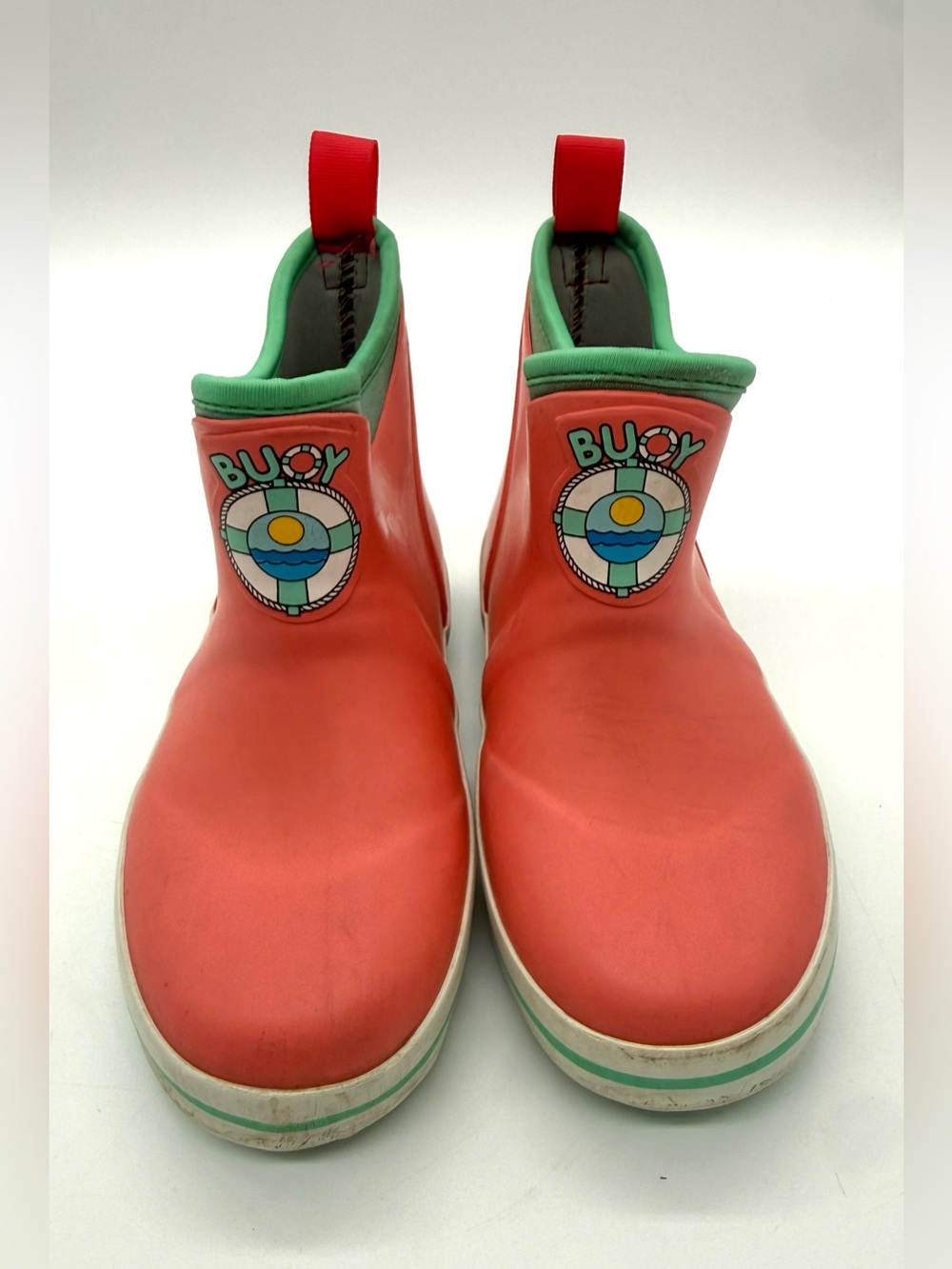 Coral Kids Rain Boots with Green Trim